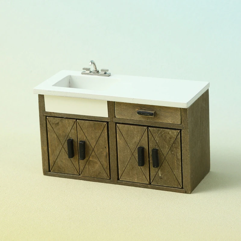 

1:12 Dollhouse Miniature Vintage Cabinet Sink Drawer Chest Furniture Model Decor Toy