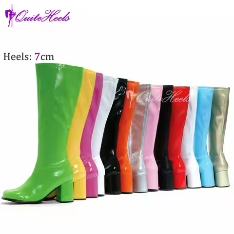 Costumes 60s 70s Go Go Boot Retro1960s Ladies Women's Knee-High Boots Fancy Dress Gogo Party Dance Gothic Shoes Large Size 36-46