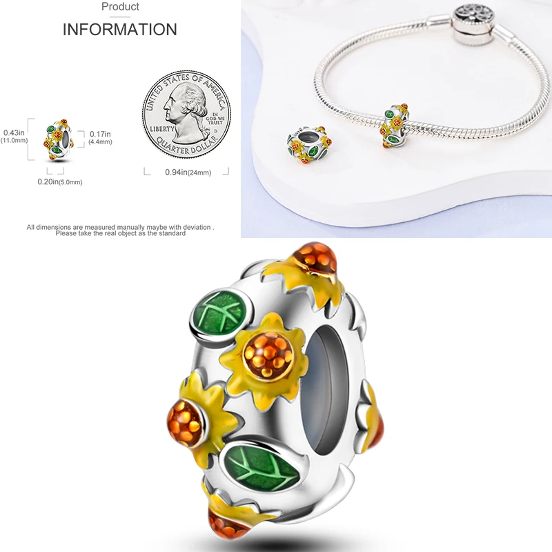 Katzen- und Sonnenblumen-Charm aus 925 Sterling Silber, gelbe Blume, Sonnenblume, Hausperlen, passend für Original-Armreifen, Damen-DIY-Schmuck – Detail 22