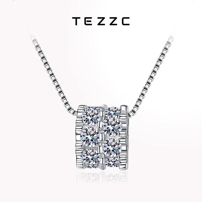 

Tezzc Full Moissanite Necklace for Woman Fine Jewely 925 Sterling Sliver with18k Gold Plated Pendant Necklace with Certificates