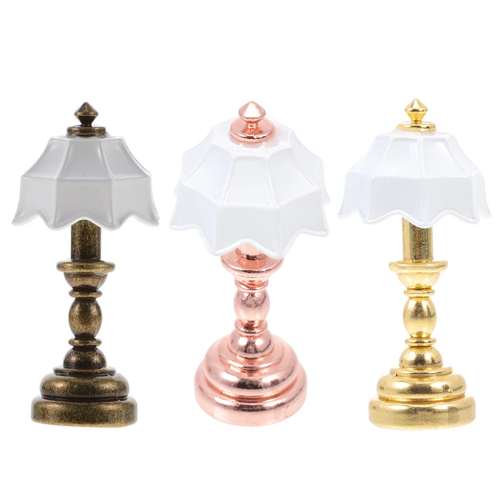 

3 Pcs Mini House Accessory Dollhouse Table Lamp Furniture Ornament Desktop Miniature LED