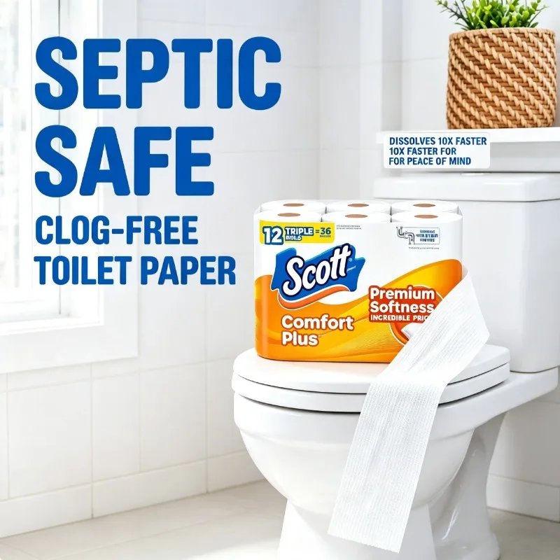 Papel Higiênico Scott Comfort Plus Macio, 12 Rolos Triplos, Absorvente e Suave para Uso Diário em Banheiros Domésticos