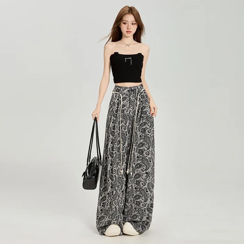 Women's Pants and Trousers Paisley Embroidery Wide Leg High Waist Casual Ice Silk Summer Lightweight Vintage Trendy Soft Relaxed