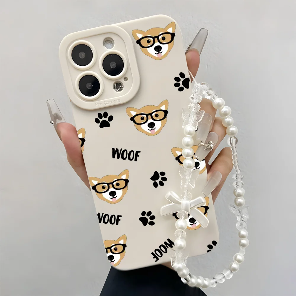 Lanyard Wrist Strap Cartoon Dog INS Phone Cases For Samsung Galaxy S26 S24 S25 S23 Note 20 Ultra Plus A16 A35 A56 A36 A55 Cover