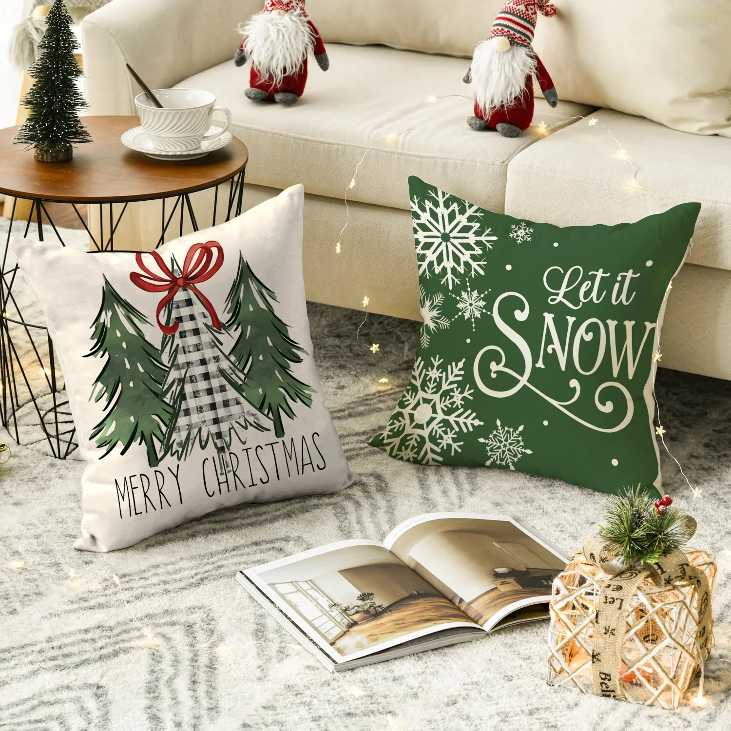 1pc/4pcs Christmas Pillow Cover, Dwarf Santa Claus Festive Decoration Living Room Sofa Cushion Cover, Christmas Decorations
