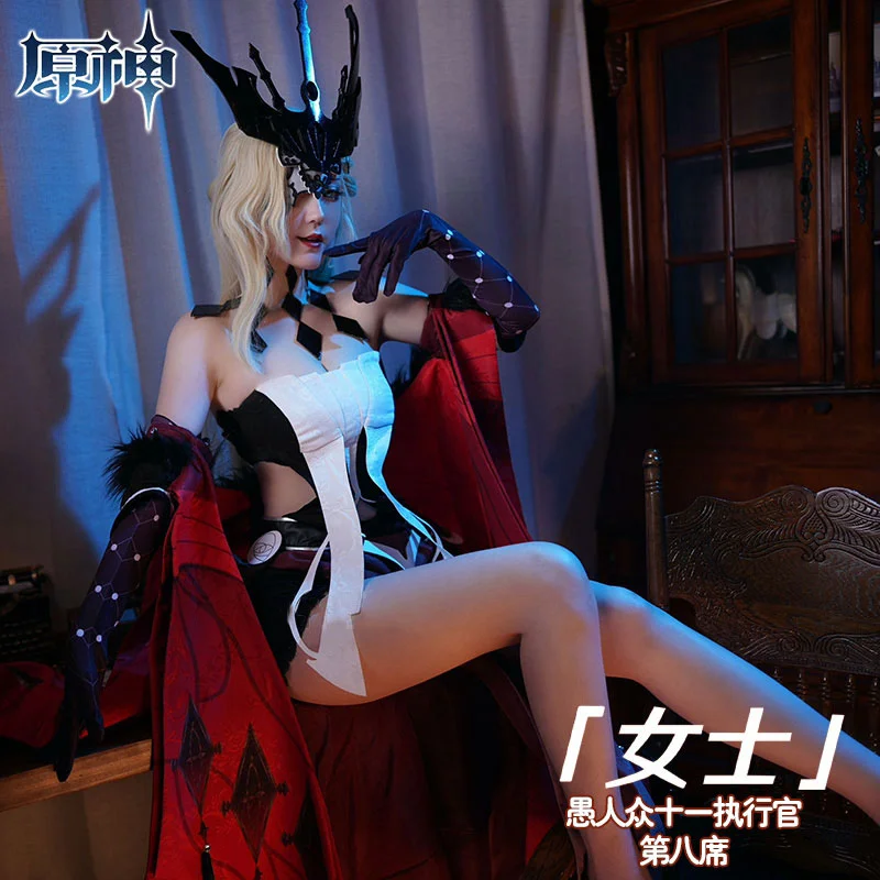 Anime Game Genshin Tác Động Trang Phục Fatui Thứ 8 Ghế Phu Nhân La Signora Cosplay Đồng Nhất Tóc Quần Áo Trang Phục Halloween Phụ Nữ