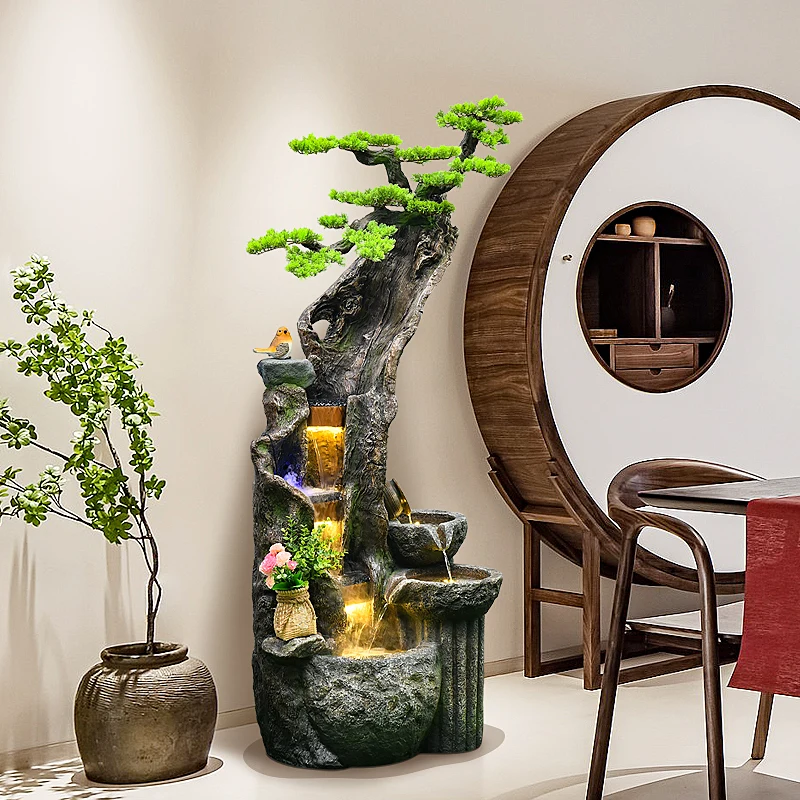 Zen Lucky Feng Shui Outdoor/Indoor Water Curtain Wall Decorative Resin, Indoor Fountain Fiberglass Garden Water Feature