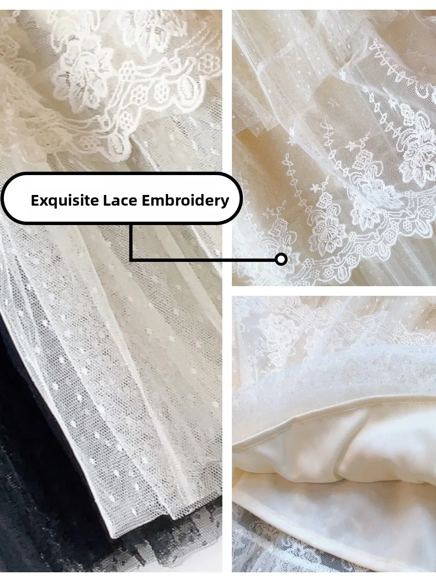Aprikose Spitze Patchwork Feenrock Princ Sle Lässiger A-Linie Midirock Elastische Taille Sommer Neu eingetroffen aus China
