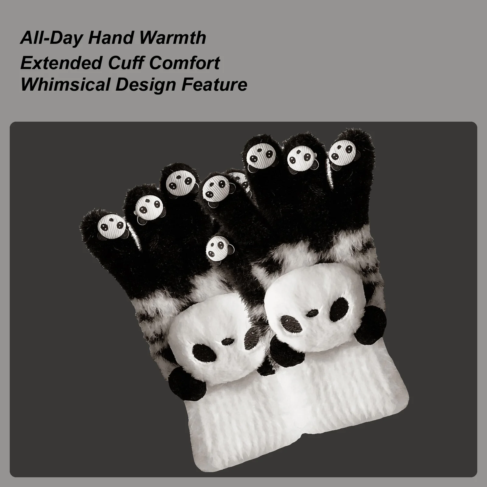Full-fingered Gloves 1 Pair Soft Cute Panda Cycling Knitted Full-Fingered Gloves For Ladies Adults Students Commuting Travel
