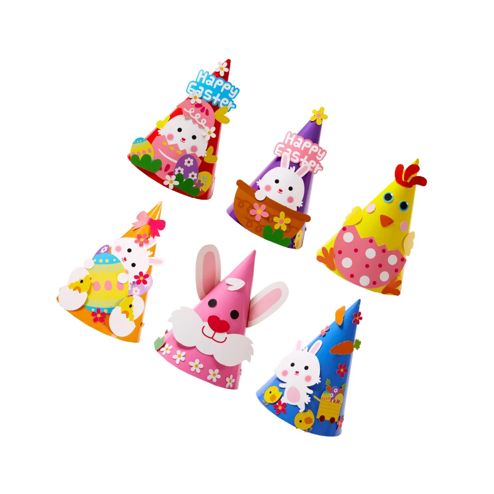 6Pcs Animal Paper Hats DIY Easter Kids Party Cosplay Hat Kindergarten Costume Accessories Decoration DIY Paper Cap