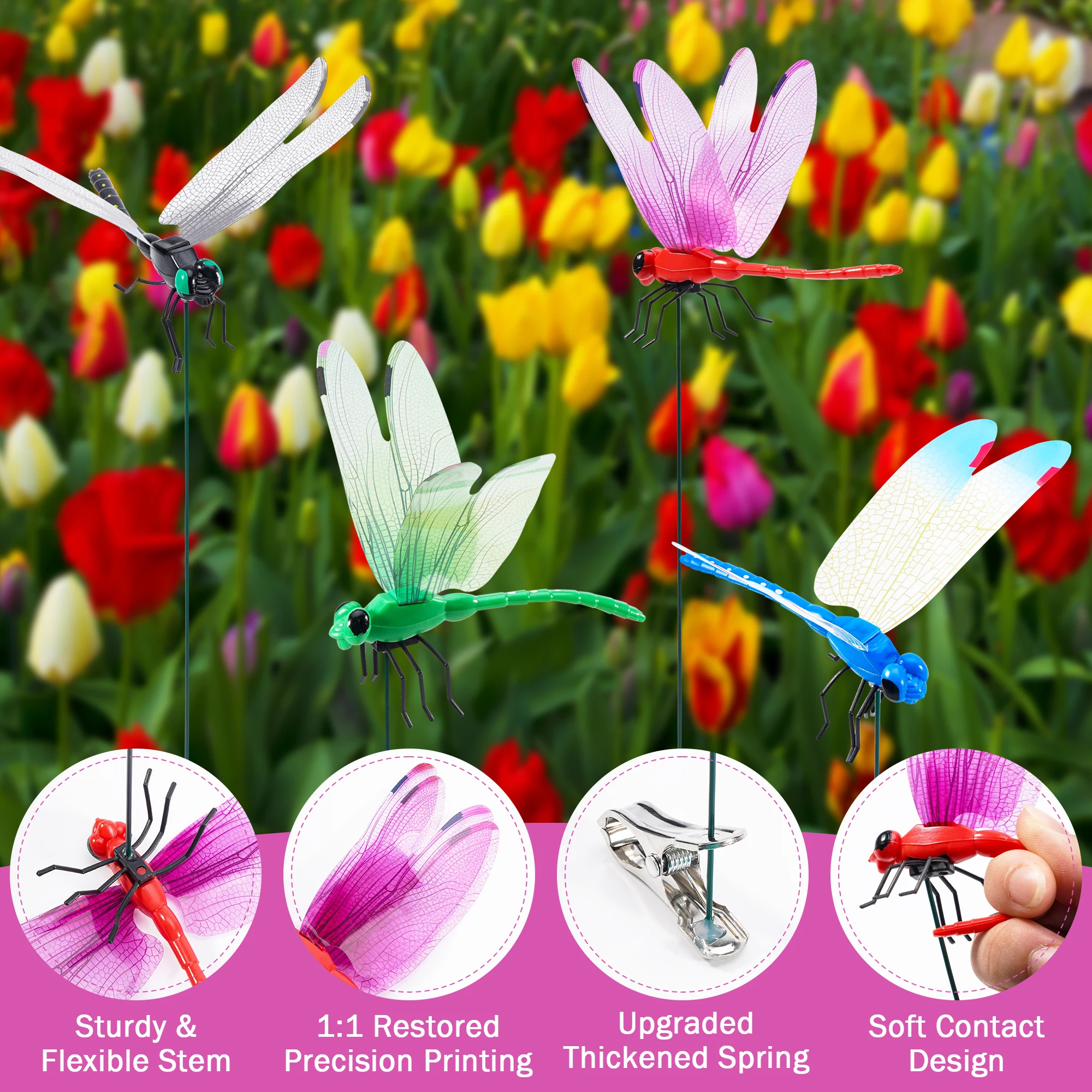 Colorful 3D Dragonfly Garden Stakes Pack