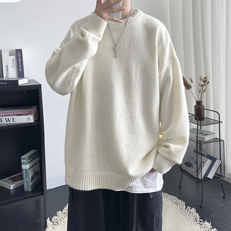 

Men Winter Long Sleeves Knitting Sweater Crew Neck Contrast Color Loose Warm Thick Elastic Anti-shrink Spring Sweater S-4XL