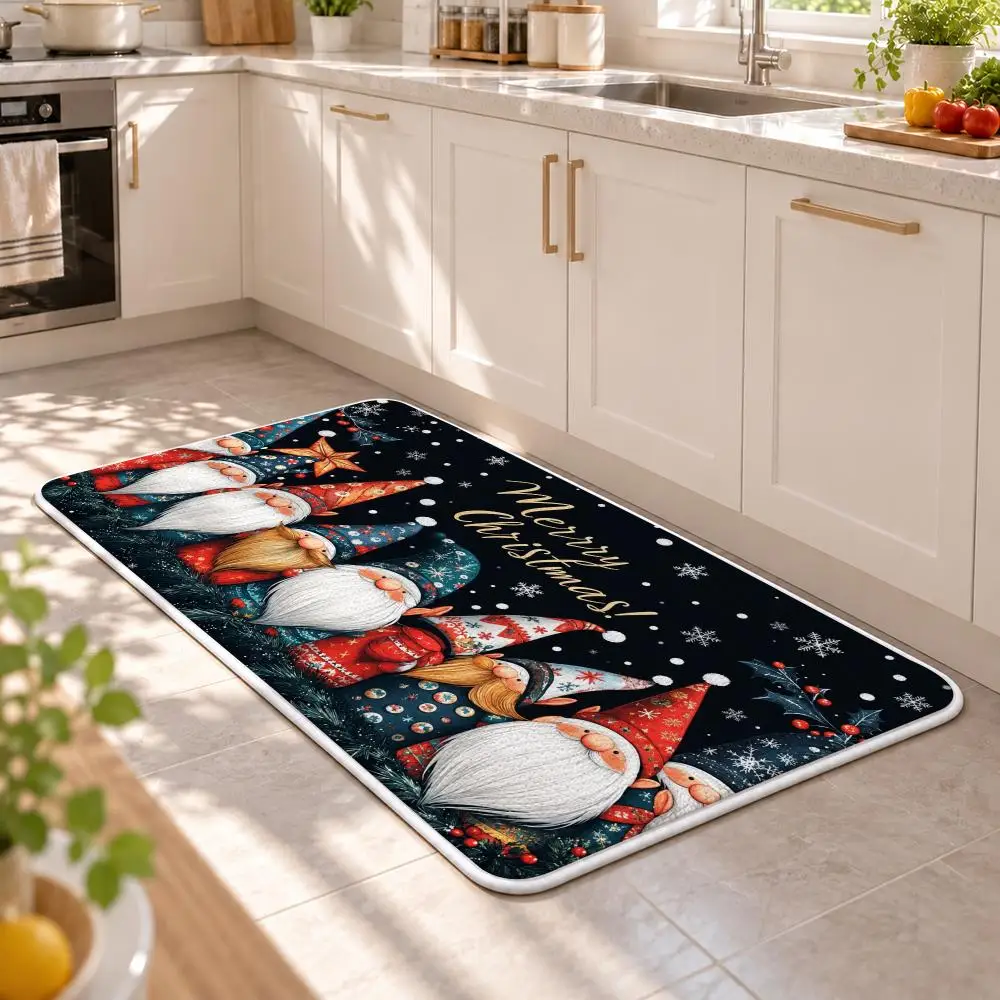 Christmas Santa Gnome Festive Moments Floor Mat Flannel Rug Soft Non Slip Washable Door Mat For Bathroom Bedroom Home Decor