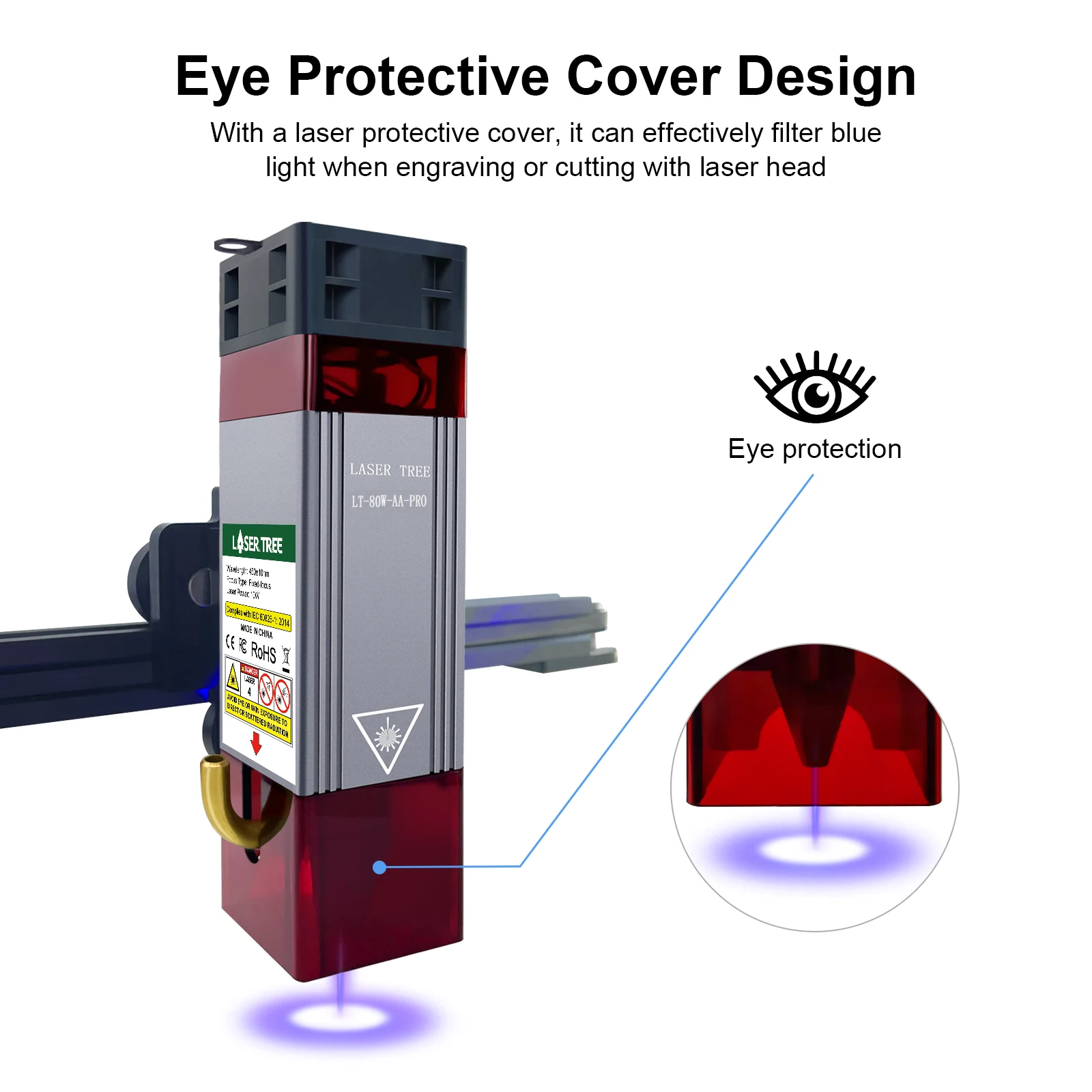 LASER TREE 80W Laser Module with Air Assist 20W 40W Laser Head 450nm Blue Light TTL Smarter Tool for Laser Engraver Wood Cutting