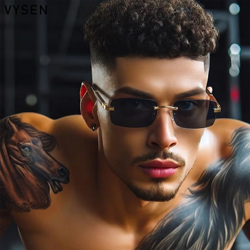 

Punk Rimless Rectangle Sunglasses Men 2026 Luxury Brand Designer Vintage Metal Sun Glasses Hip Hop Shades Driving Oculos De Sol