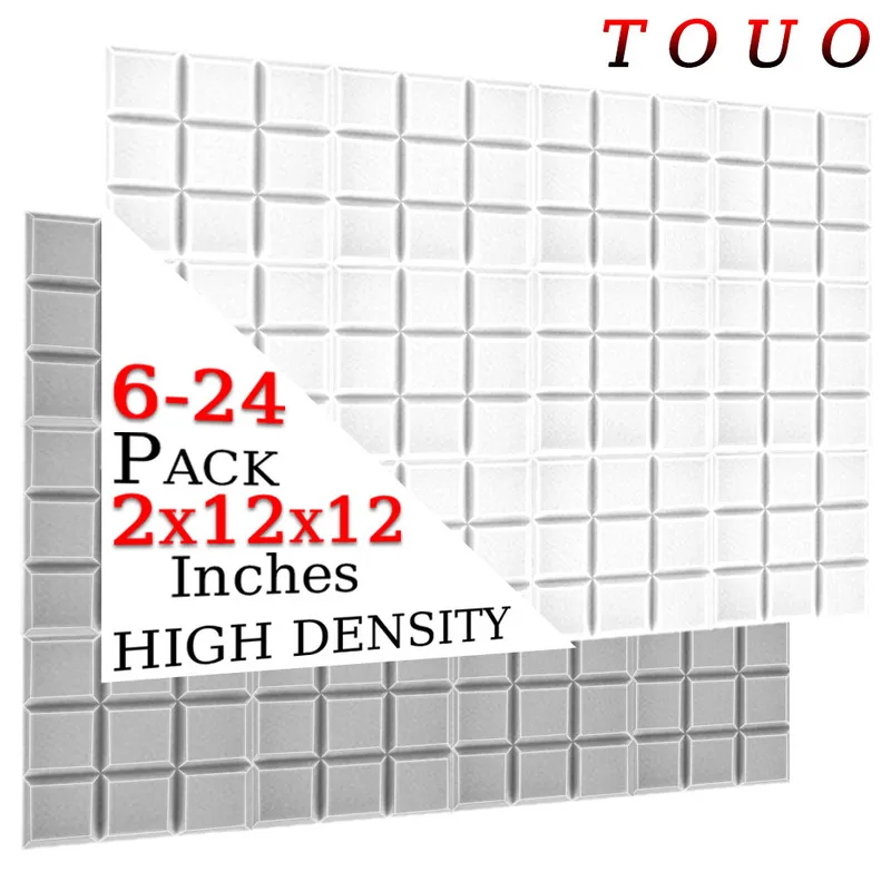 TOUO Acoustic Foam 6-24 Pc High-Density Sound Absorbing Panels Beveled Edge 9 Block Tiles Soundproof Sponge Soundproof Treatment