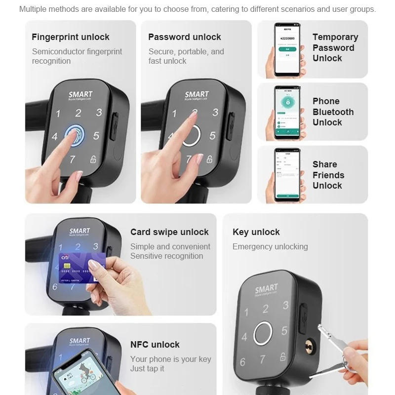 Wheel Smart Key Cycling Fingerprint Unlock Scooter Chain With Bicycle Cable Anti-Cutting Bike Electric Motorcycle Password Lock