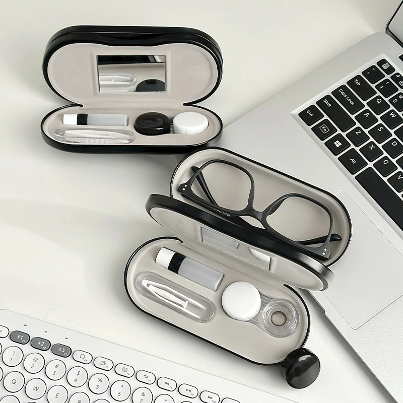 

Двухслойный футляр для очков и контактных линз 2-в-1 для мужчин и женщин, креативный футляр для очков двойного назначения, кожаный футляр для очков, унисекс, подарок