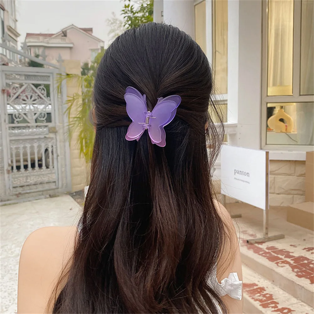 Cute Sweet Jelly Color Gradient Butterfly Hair Claw Clip for Women Lovely Elegant Ponytail Clips Barrettes Crabs Hairpins