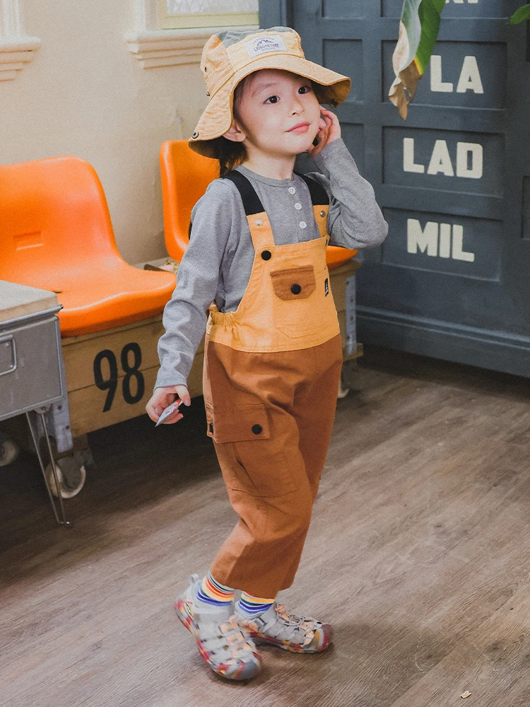 Unisex Kids Workwear Overalls Outdoor Camping Style High Waist Cotton Spring Autumn Plaid Bib Pants Boys Girls Children's Clo...