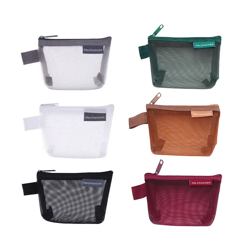 Borsa per carte per organizer per auricolari, rossetto, chiave di grande capacità, serie scura, portamonete quadrato tridimensionale vintage in rete di nylon