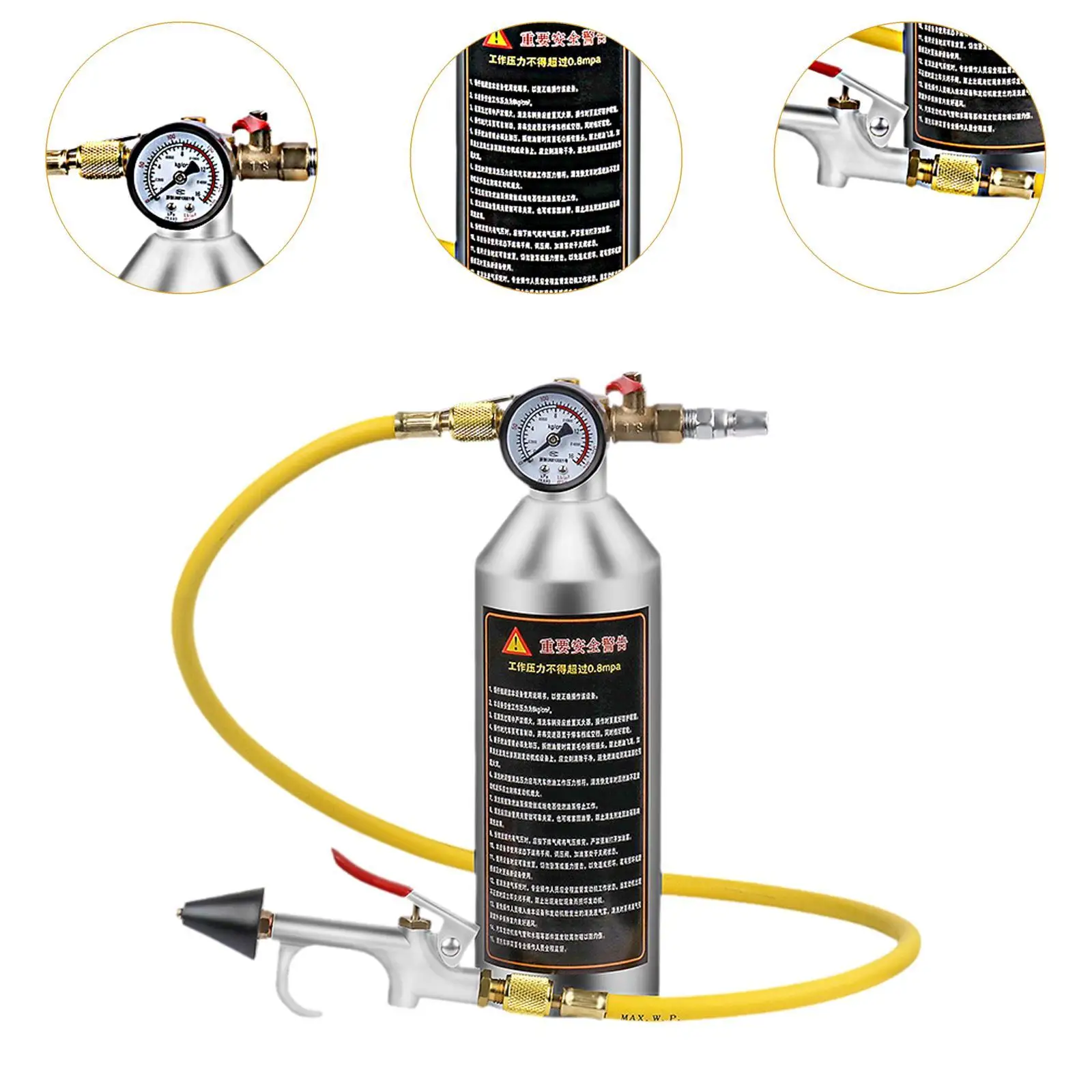 A/C System Flush Set 1000ml Empty Canister Prolongs A/C Life Powerful Cleaning Automotive Air Conditioning Cleaning Canister