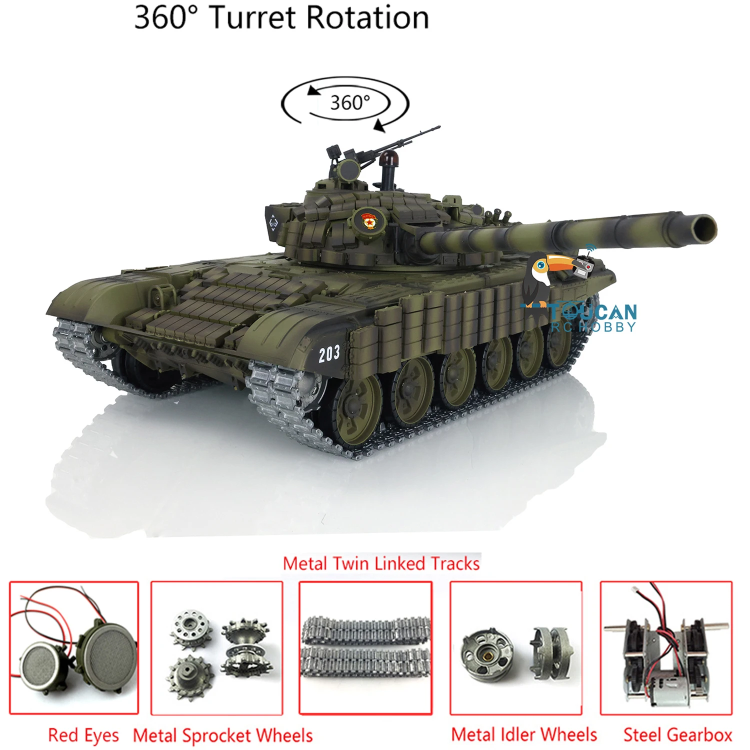 遠隔操作のトラック車両玩具,改良されたver heng long soviet,t72 rc rtrタンク,1:16スケール,7.0 3939, 360 ° タレット,赤い目の鎧,th20572