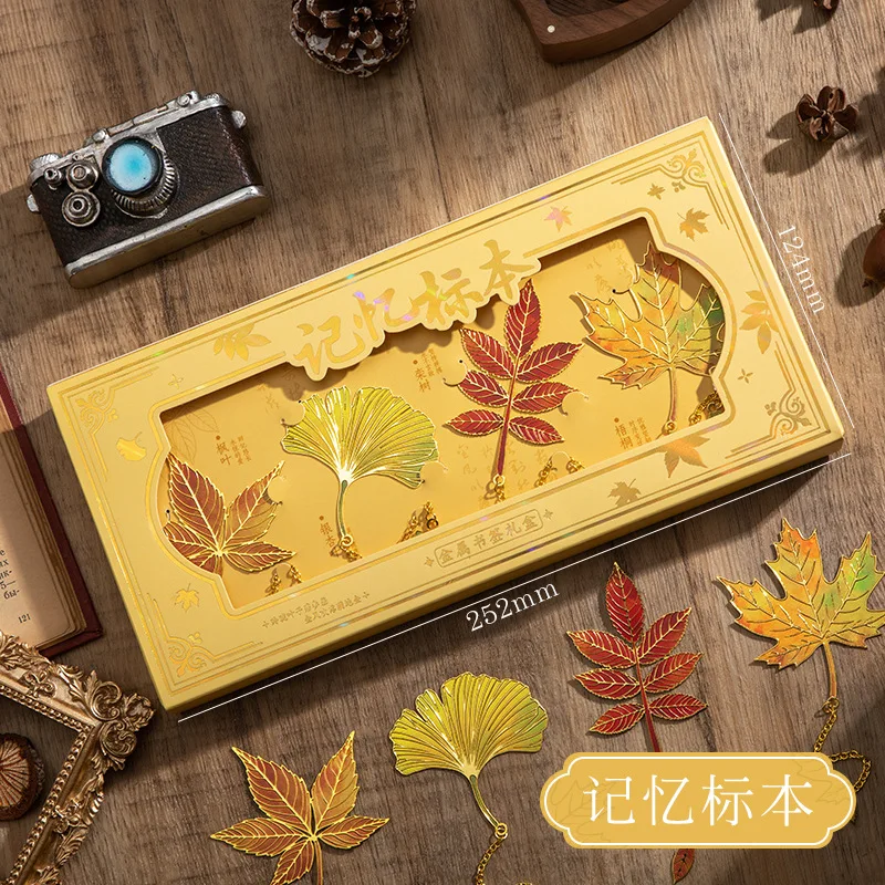 

4Pcs/Set Vintage Metal Leaf Bookmarks Gift Box Hollow Leaf Vein Book Mark Creative Stationery Gift for Kids Friends Book Lovers