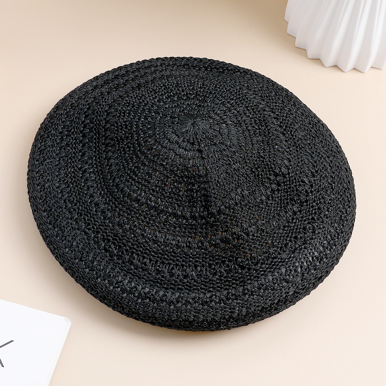 

Vintage Linen Hat Woven Travel Headwear For Vacation Outdoor Spring Summer Casual Summer Beret Hat Black