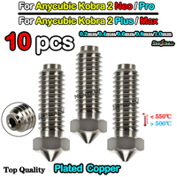 10pcs Plated Copper For Anycubic Kobra 2  For Kobra2 Max Kobra2 Plus/Neo Kobra2 Pro Wholesale 3D Printer Nozzle