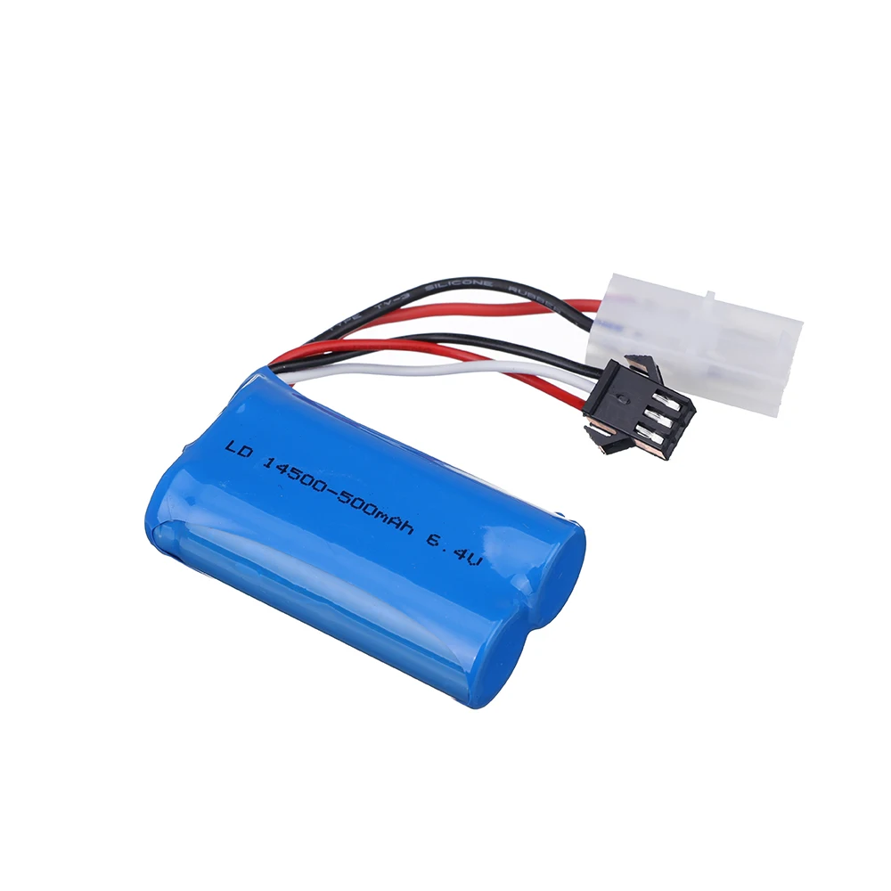 Akumulator litowo-jonowy 6,4 V 500 mAh z ładowarką USB do zabawek RC Wltoys 18401 18402 Samochody Łodzie Części zamienne Akumulator 6,4 V 14500 1