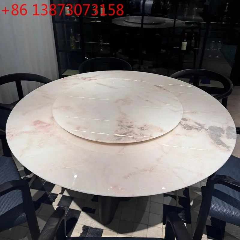 Imported pink diamond rose rainbow luxury stone dining table designer villa natural marble dining table large round table