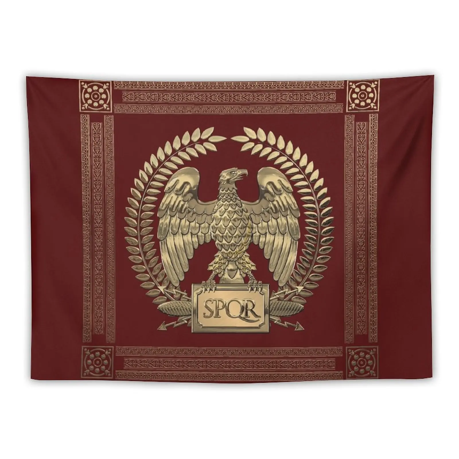 Roman Empire - Gold Imperial Eagle over Red Velvet Tapestry Living Room Decoration House Decoration Wall Carpet Tapestry