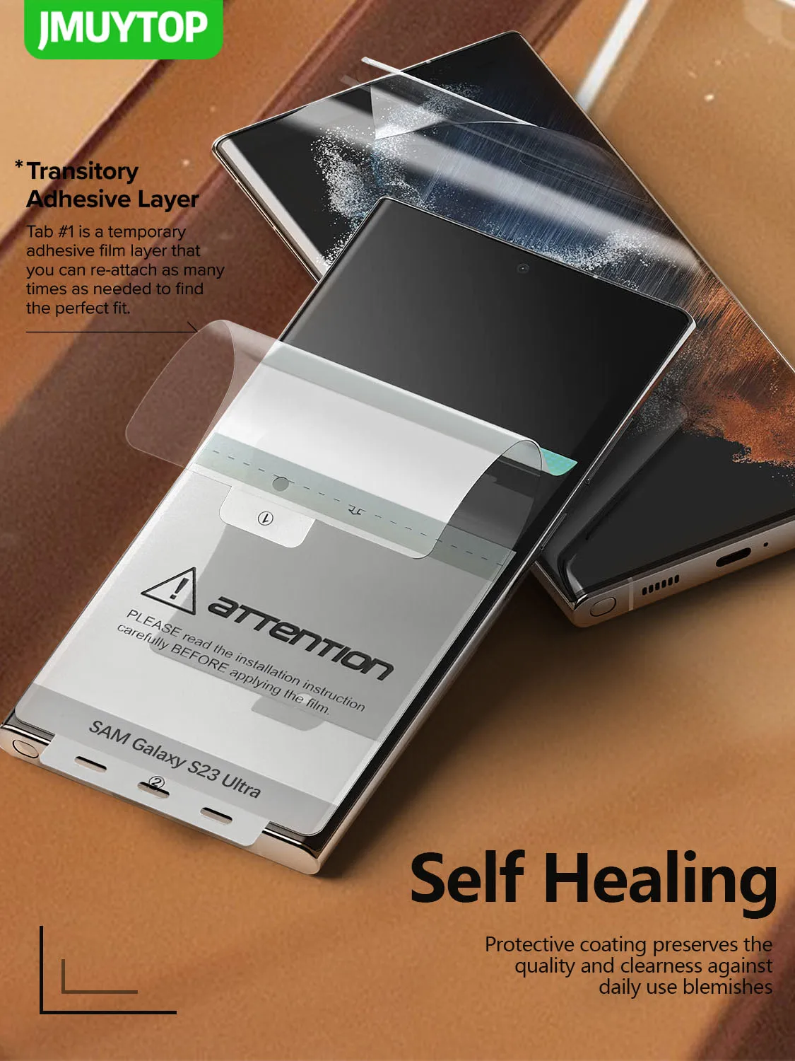 JMUYTOP 2 Pack Self Healing Film for Samsung Galaxy S22 S23 Plus Ultra Premium Full Cover Film Easy Application Screen Protector