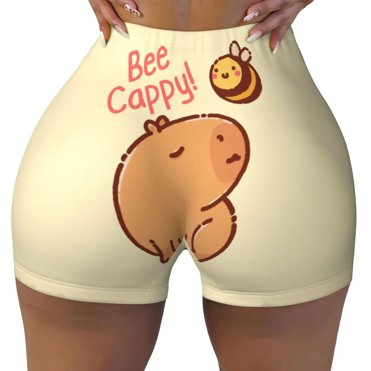 Custom Bee And Capybara Workout Volleyball Biker Shorts Women's Bee Cappy Gym Yoga Shorts