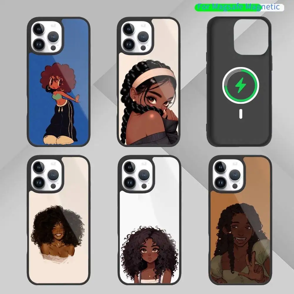 

Black girl A-afro cartoon Phone Case For iPhone17,16,15,14,13 Plus,Pro Max Magnetic For Magsafe Wireless Charging