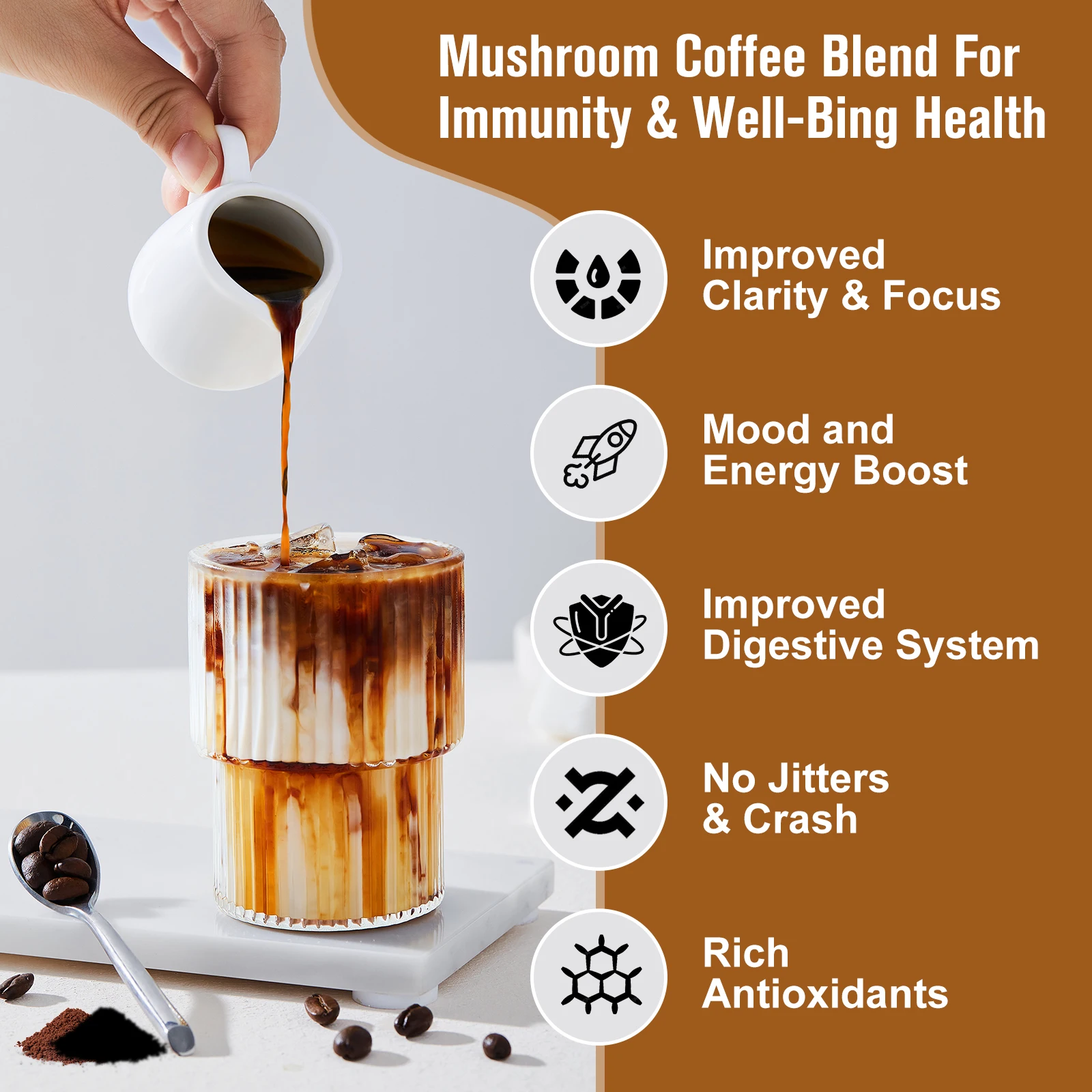 Beworths Reishi Mushroom Coffee Boost Brain Memory and Cognitive Clarity Immune System & Digestion Health Energy Supplement