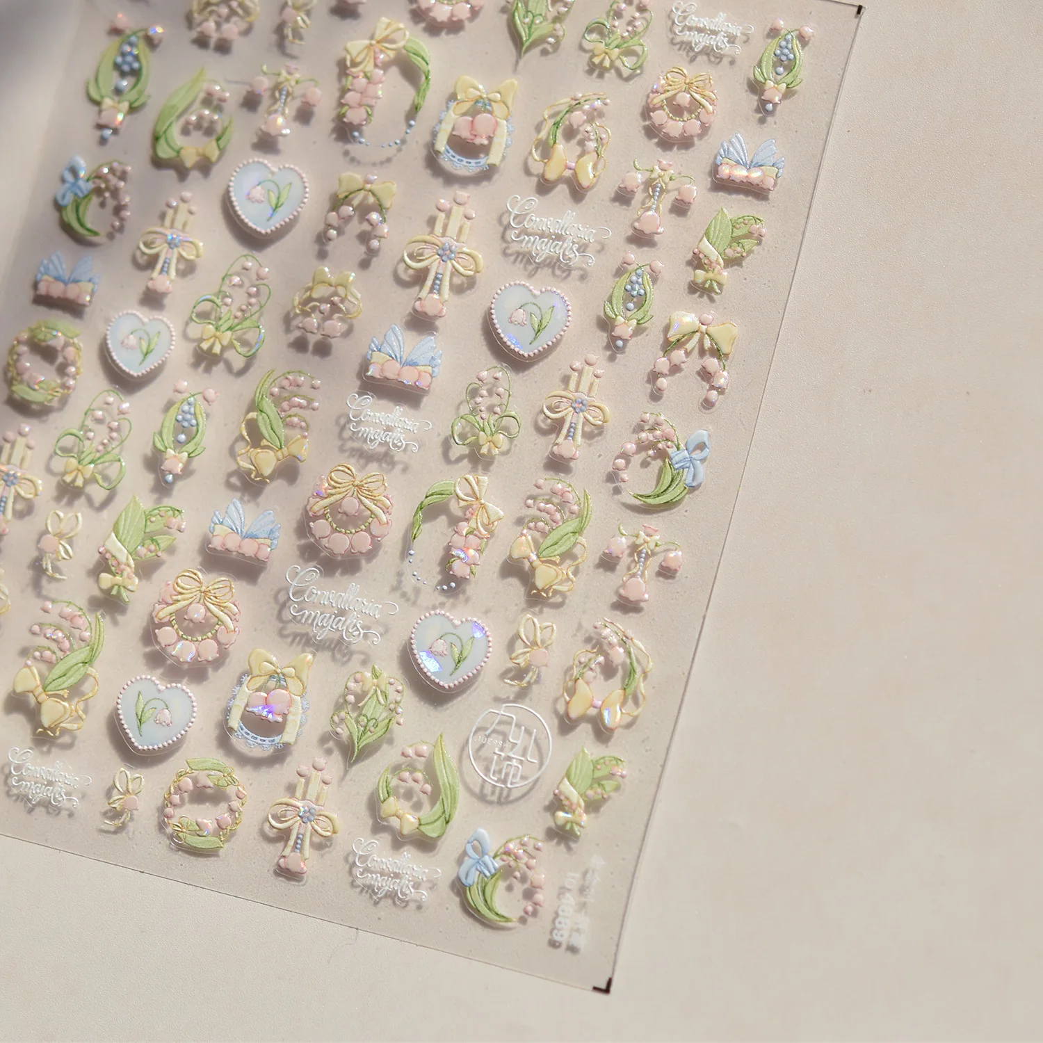 Romántico lirio del valle flor floreciente corona Bowknot estrellas adhesivo de ensueño 5D decoración de uñas pegatinas calcomanía de manicura