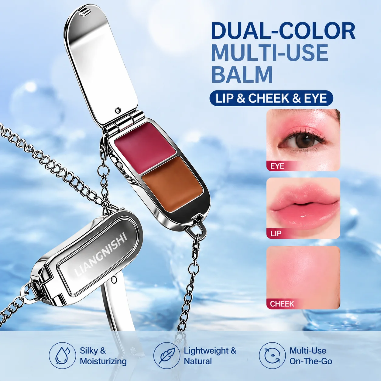 Bracelet Design Two Tone Multi Cream Makeup, Versatile Lip & Cheek & Eye Tint, Mirror-Like Glow Sheer Color Face Lip Cream