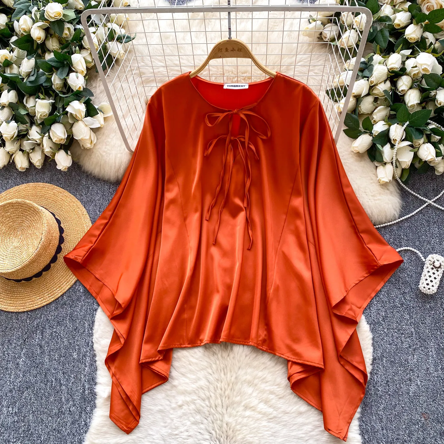 

Tops Women Top V Neck Full Sleeve Y2k Streetwear Tees Irregular Casual Loose Solid Regular Elegant Splice Work 2026 Spring