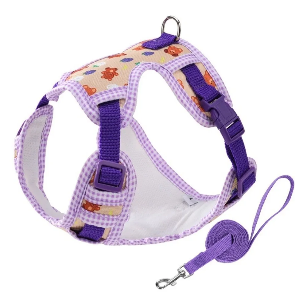 

Adjustable Dog Harness Leash Set Cartoon Pattern Breathable Dog Harness Vest Escape-Proof Comfort Fit Pet Walking Rope