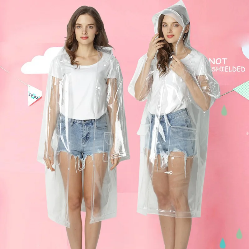 New EVA Transparent Waterproof Women Poncho Raincoat Windproof Clear Biker Men Rain Coat With Hood Brim Outdoor Jacket Rainwear