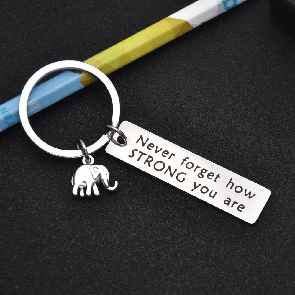Porte-clés éléphant en acier inoxydable, énergie positive, inspirant, ne vous laissez jamais oublier votre force, cadeau pour les proches et les amis, 1 pièce