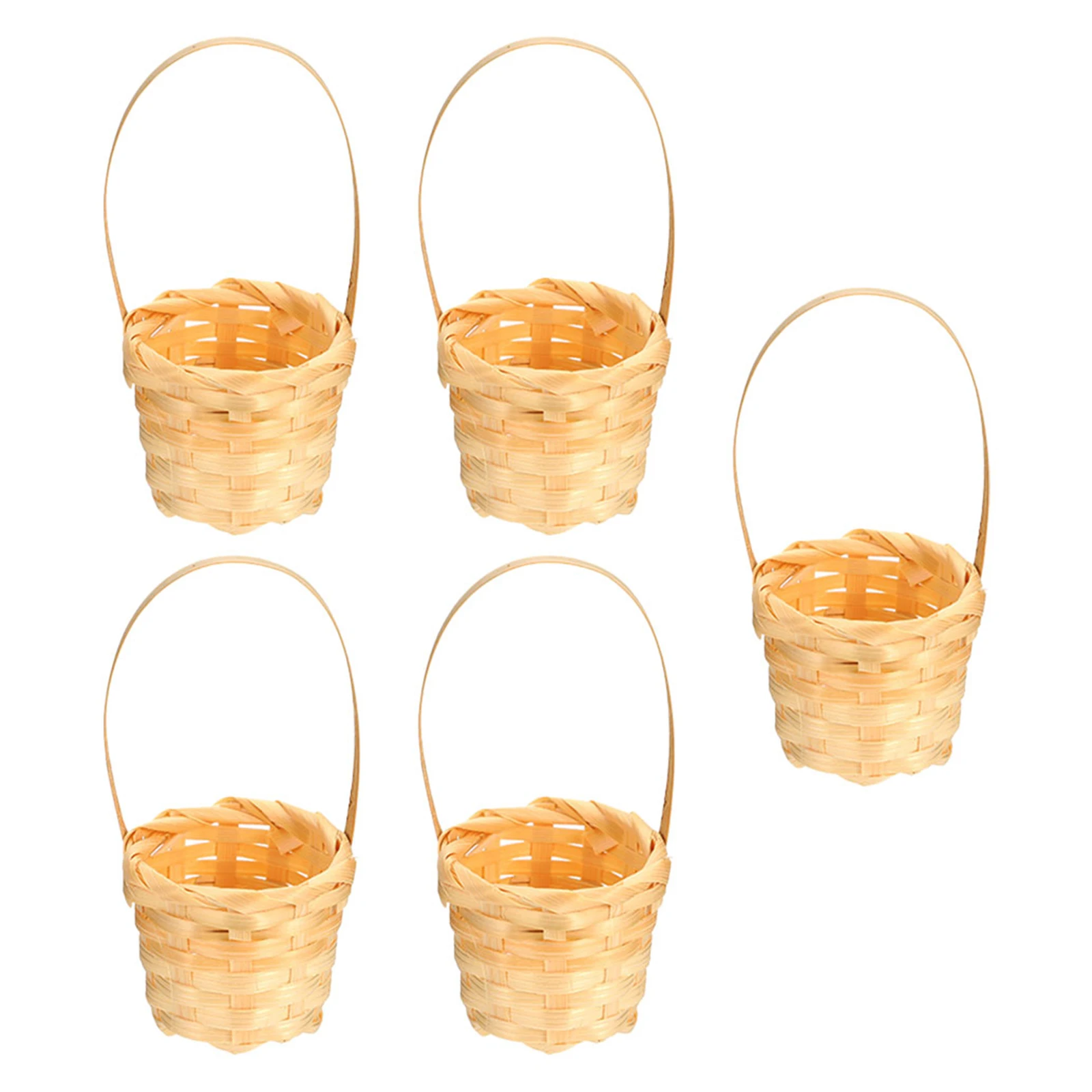 

5Pcs Hand Woven Small Bamboo Basket Mini Flower Basket Rustic Storage Organizer for Wedding Gift Decoration Party Supplies