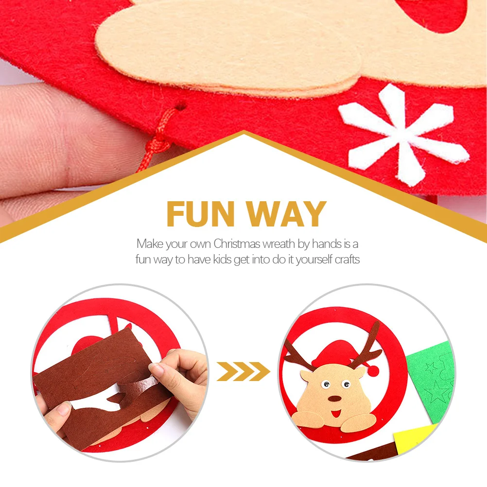 

4Sets Non-Woven Fabric Kids DIY Christmas Wreath Pendant Kit Xmas Hanging Ornament DIY Material Fun Xmas Crafts for Children