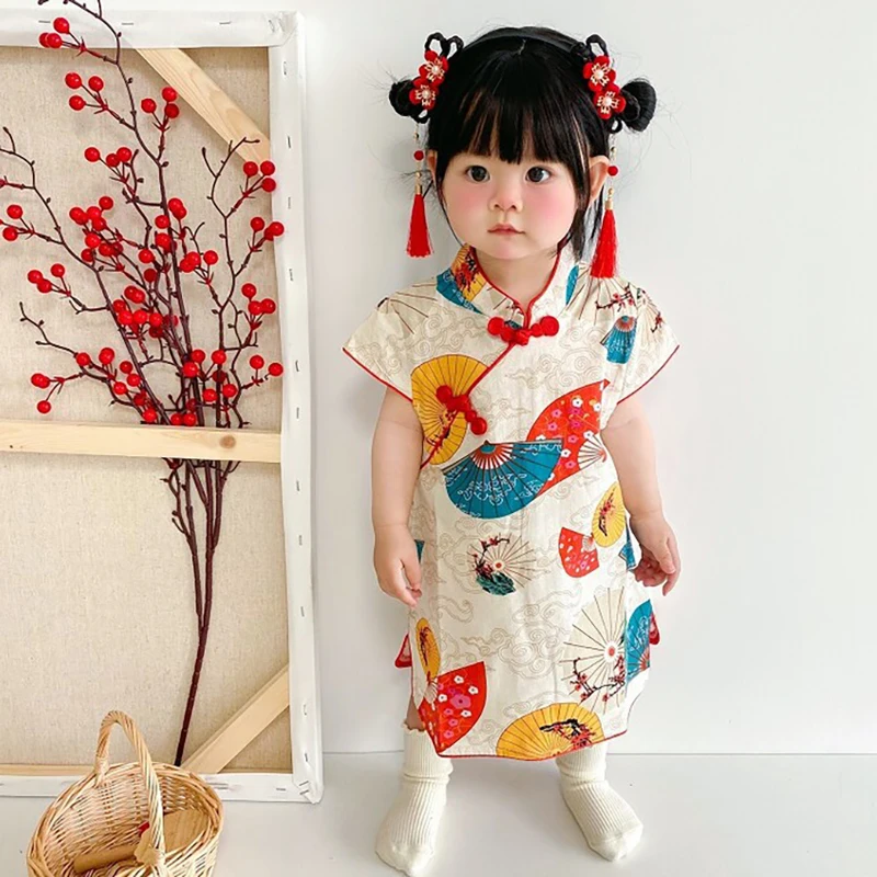 Kid Girl Dress Cheongsam Chinese Style Fashion Birthday Party Wear Teen Sisters Children Clothing Baby Girl Princess Dress A541