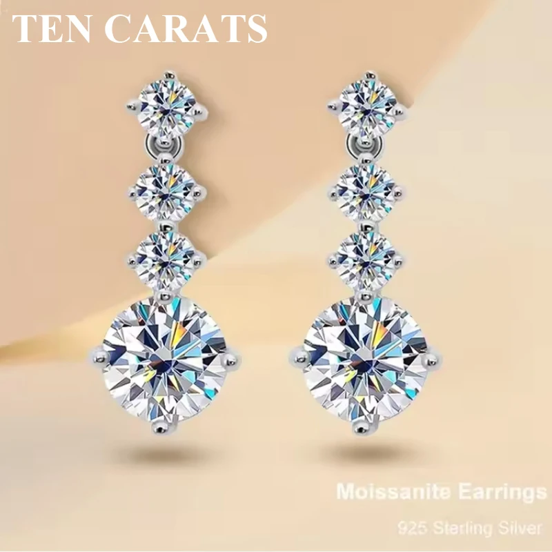 

Женские свадебные серьги TEN CARATS D-color VVSI с муассанитом, модные серьги и украшения из стерлингового серебра 100% S925 с бриллиантами