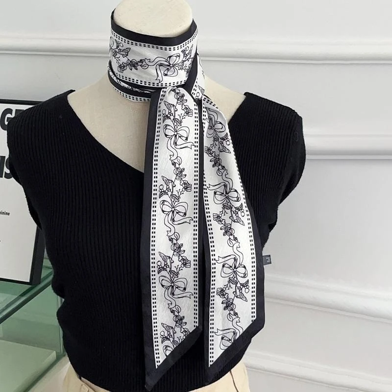 140*6cm Langer Schmaler Dünner Schal für Damen Trendiges Halstuch Vintage Langes Stirnband Taschendekoration Modisches Accessoire