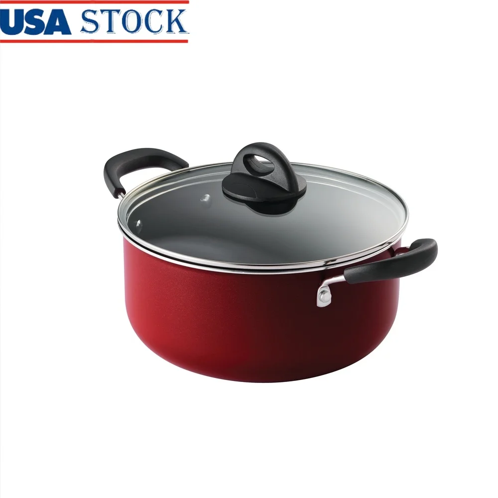 

5 Qt Nonstick Aluminum Dutch Oven with Tempered Glass Lid Ideal Soup Casseroles Roasts Ergonomic Bak Handle Dishwasher Safe