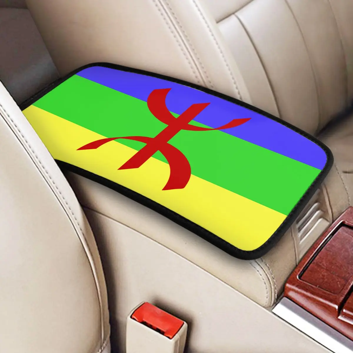 Flag Of Amazigh Car Armrest Cover Mat Drapeau Amazigh Berber Center Console Cover Pad Automobiles Armrest Pad Auto Interior